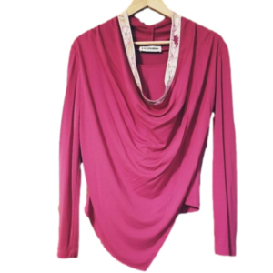 Leonard Paris hot pink/Barbie pink  long sleeves faux wrap top sz 8